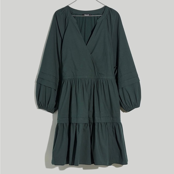 NWT Madewell Green Crinkle Poplin Puff Sleeve Wrap Mini Dress Size XXS - Picture 5 of 5